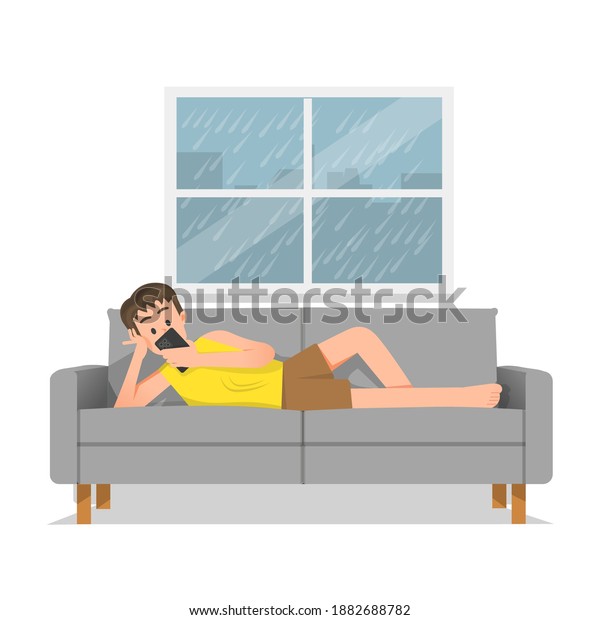 Illustration Man Relaxing On Sofa Stock Vector Royalty Free Shutterstock