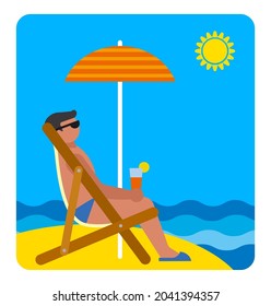 illustration of the man relaxing on the summer tropical beach