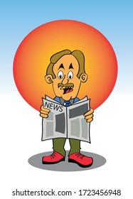ilustración de un hombre informando, leyendo el periódico o viendo algunas noticias de interés.