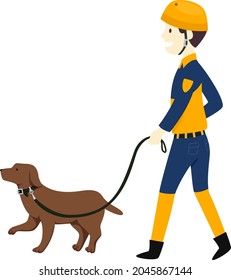 Illustration of Man Rescue Worker Wearing Safety Helmet and Holding a Girl and Her Pet Dog