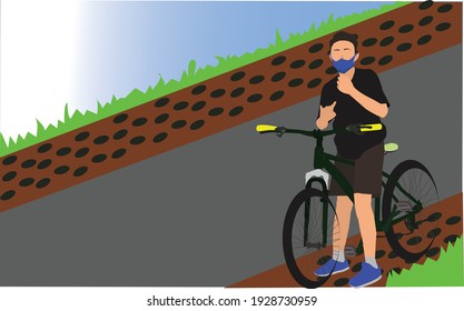 illustration of a man resting in between bikes