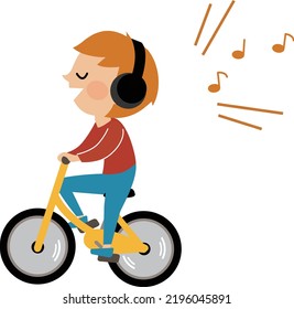 Ilustración de un hombre montando una bicicleta mientras escuchaba música