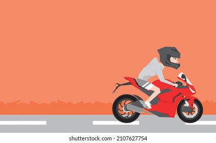 An illustration of a man riding motorcycle on the road