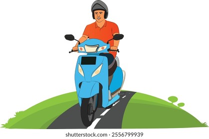 Illustration of a man riding scooter vector