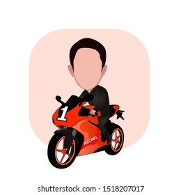 illustration of a man riding a sports motorcycle to race. Vector cartoons that can be used for caricature templates with plain backgrounds.