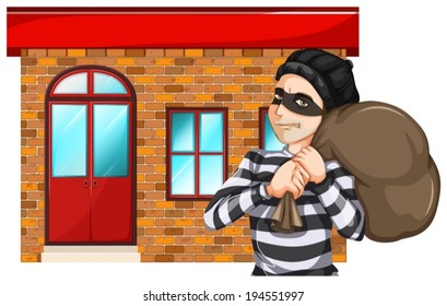 Illustration eines Mannes, der das Gebäude auf weißem Hintergrund raubt