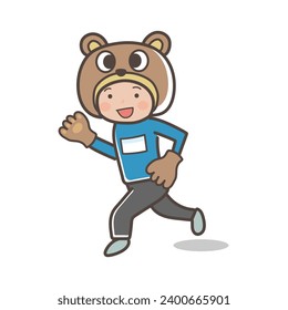 Illustration of a man running in a bear costume at a marathon race