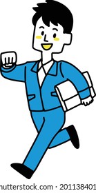 Illustration of a man in a running construction shop