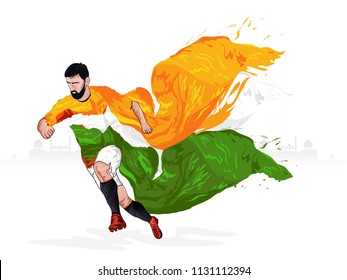 illustration of man running and holding indian flag  in tricolor