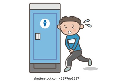 Illustration eines Mannes, der während eines Marathon-Ereignisses in eine temporäre Toilette gerannt ist