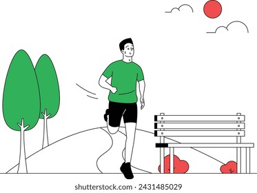 Illustration Man Running in The Park