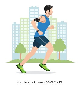 Illustration of a Man Running while Listening to Music