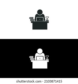 illustration of a man rushing to work in his office because of a deadline