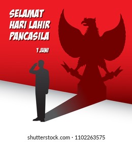 An Illustration of man salute to Pancasila, marks the date of Sukarno's 1945 address on the national ideology