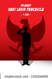 An Illustration of man salute to Pancasila, marks the date of Sukarno's 1945 address on the national ideology