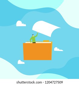 illustration a man save document to his folder 