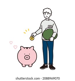 Illustration of a man saving money. vector.