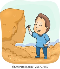 Illustration of a Man Sculpting a Human Figure Out of Sand