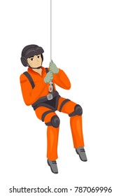 Illustration of a Man in Search and Rescue Hanging on a Harness