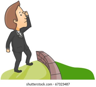 Illustration of a Man Searching for Greener Pasture