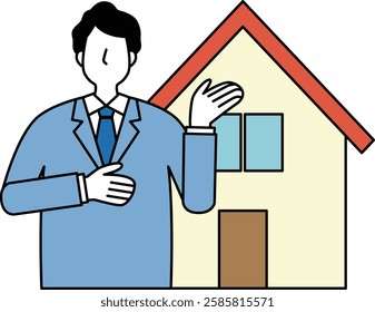 Illustration of a man selling a house