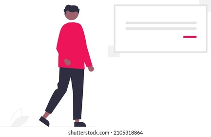 illustration of a man and a sheet of paper to sign. Vector illustration