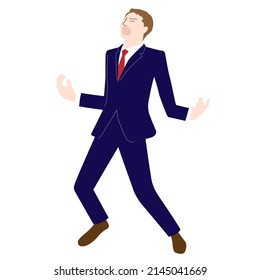 Illustration of a man shouting with his arms outstretched to his sides (white background, vector, cut out)