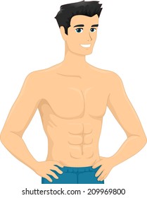 Illustration Of A Man Showing His Six Pack Abs