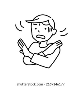 Illustration of a man showing a negative intention by crossing his arms (white background, vector, cut out)