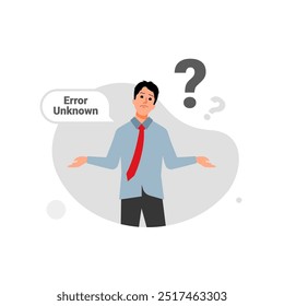 illustration of a man shrugging, lifting both hands in confusion and surprise. uncertainty, unknown errors, or unexpected situations. for use in infographics, web design, apps, or presentations