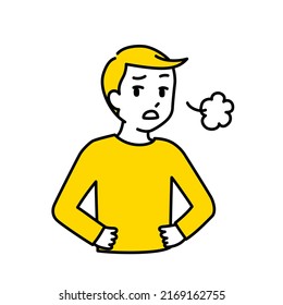 Illustration of a man sighing with his hand on his waist (white background, vector, cut out)