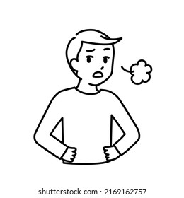Illustration of a man sighing with his hand on his waist (white background, vector, cut out)
