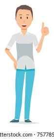 Illustration of a man signs a short-sleeved shirt with a good sign
