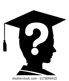 Illustration of a Man Silhouette with Graduation Cap and Question Mark