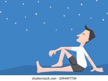 An illustration of a man sit and relaxing under the stars