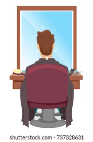 Illustration of a Man Sitting in a Barber Seat Waiting for a Haircut