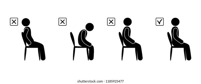 Illustration of a man sitting correctly and incorrect posture, back position