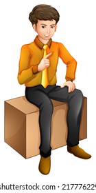 Illustration eines Mannes, der auf weißem Hintergrund sitzt 