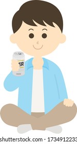 Ilustración de un hombre sentado y bebiendo cerveza.