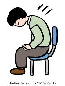 Illustration of a man sitting on a chair and bowing
