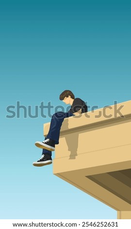 Illustration of man sitting on the edge building roof