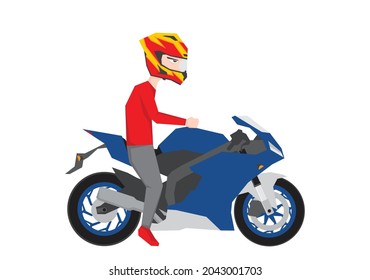 Illustration Man Sitting On His Motorbike Stock Vector (Royalty Free ...