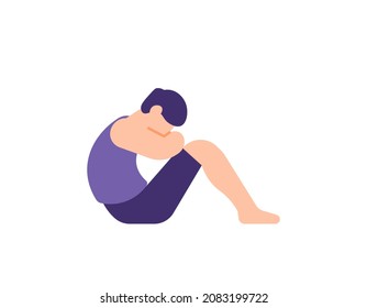 illustration of a man sitting pensive. sluggish, powerless, have no zest for life. someone who thinks about something. flat cartoon style. vector design