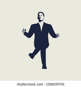 An illustration of man in sitting pose on chair. Front view. Web icon with for application