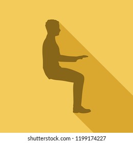 An illustration of man in sitting pose. Man working on laptop. Web icon with long shadows for application