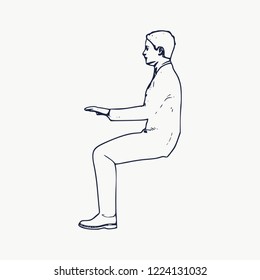 An illustration of man in sitting pose. Man working on laptop. Web icon for application