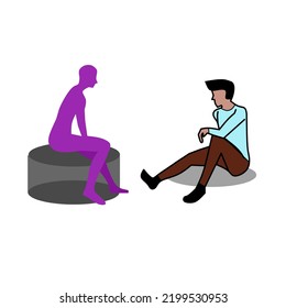 ilustración de un hombre sentado hablando con su sombra