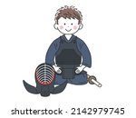 Illustration of a man sitting upright wearing a kendo kimono.