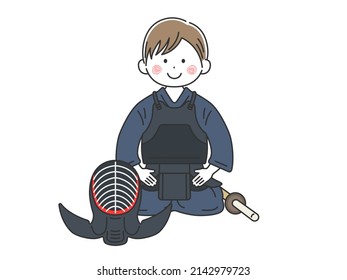 Illustration of a man sitting upright wearing a kendo kimono.