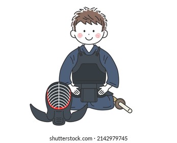 Illustration of a man sitting upright wearing a kendo kimono.